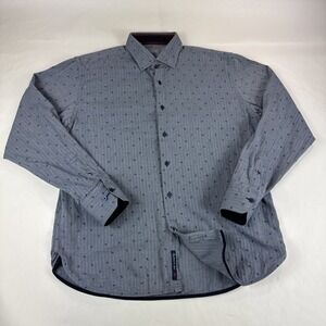 Luchiano Visconti Shirt Mens L Blue Herringbone Paisley Button Up Preppy Casual
